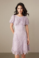 27Dress Purple Short Sleeves Crew Neck Lace Dresses