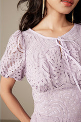 27Dress Purple Short Sleeves Crew Neck Lace Dresses
