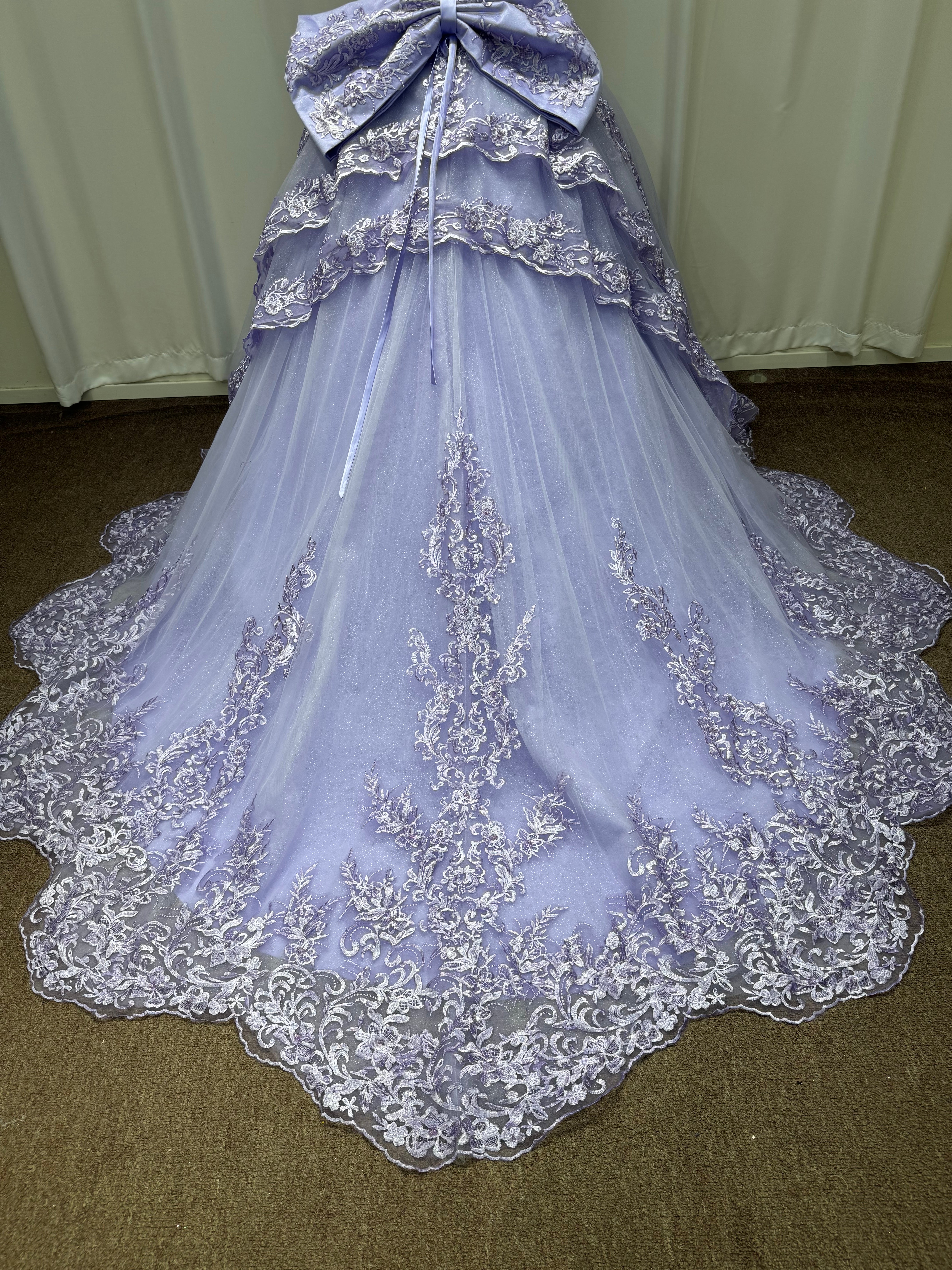 27DRESS Purple Strapless Sequined Ball Gown Evening Dresses with Bow