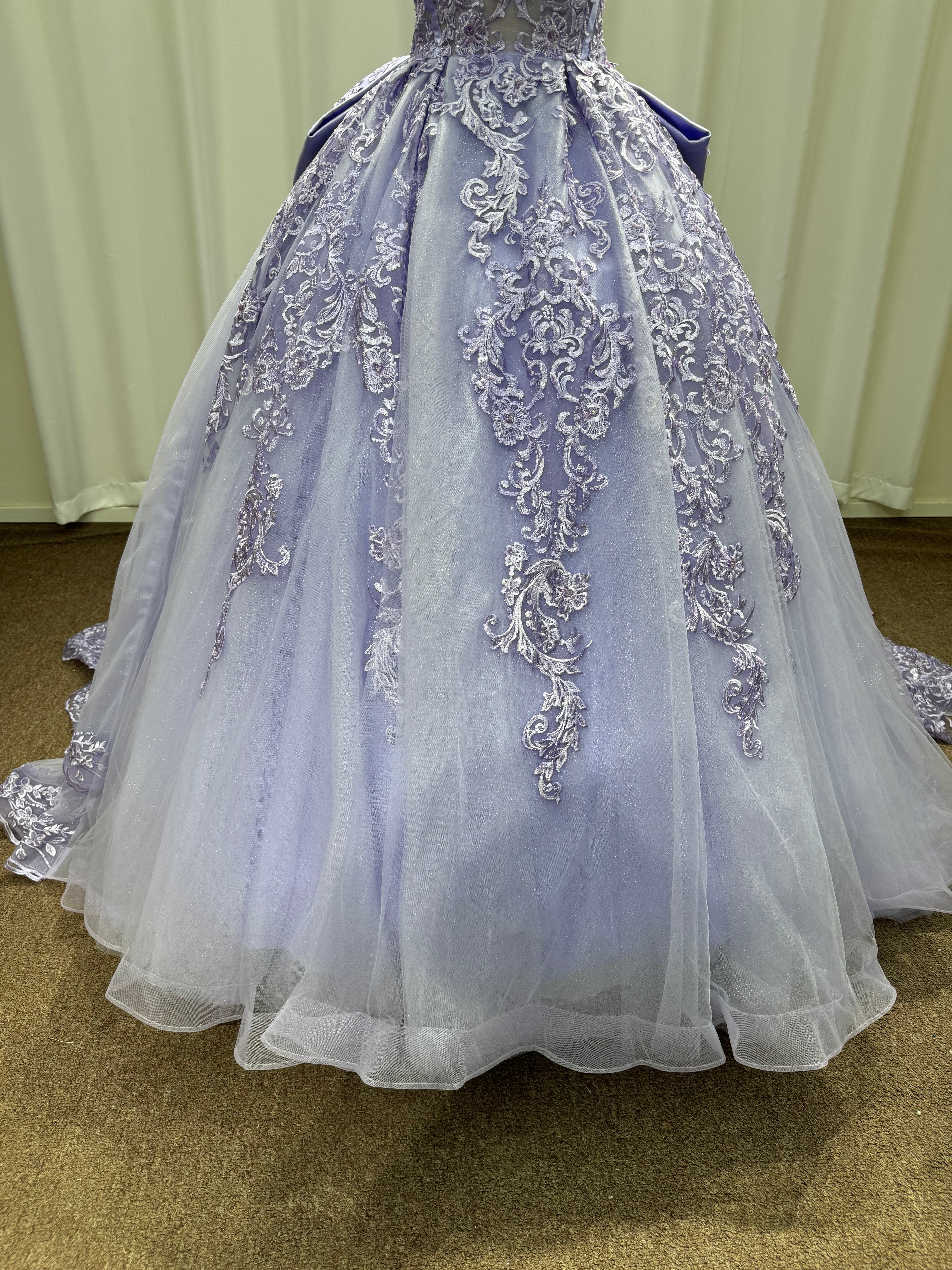 27DRESS Purple Strapless Sequined Ball Gown Evening Dresses with Bow