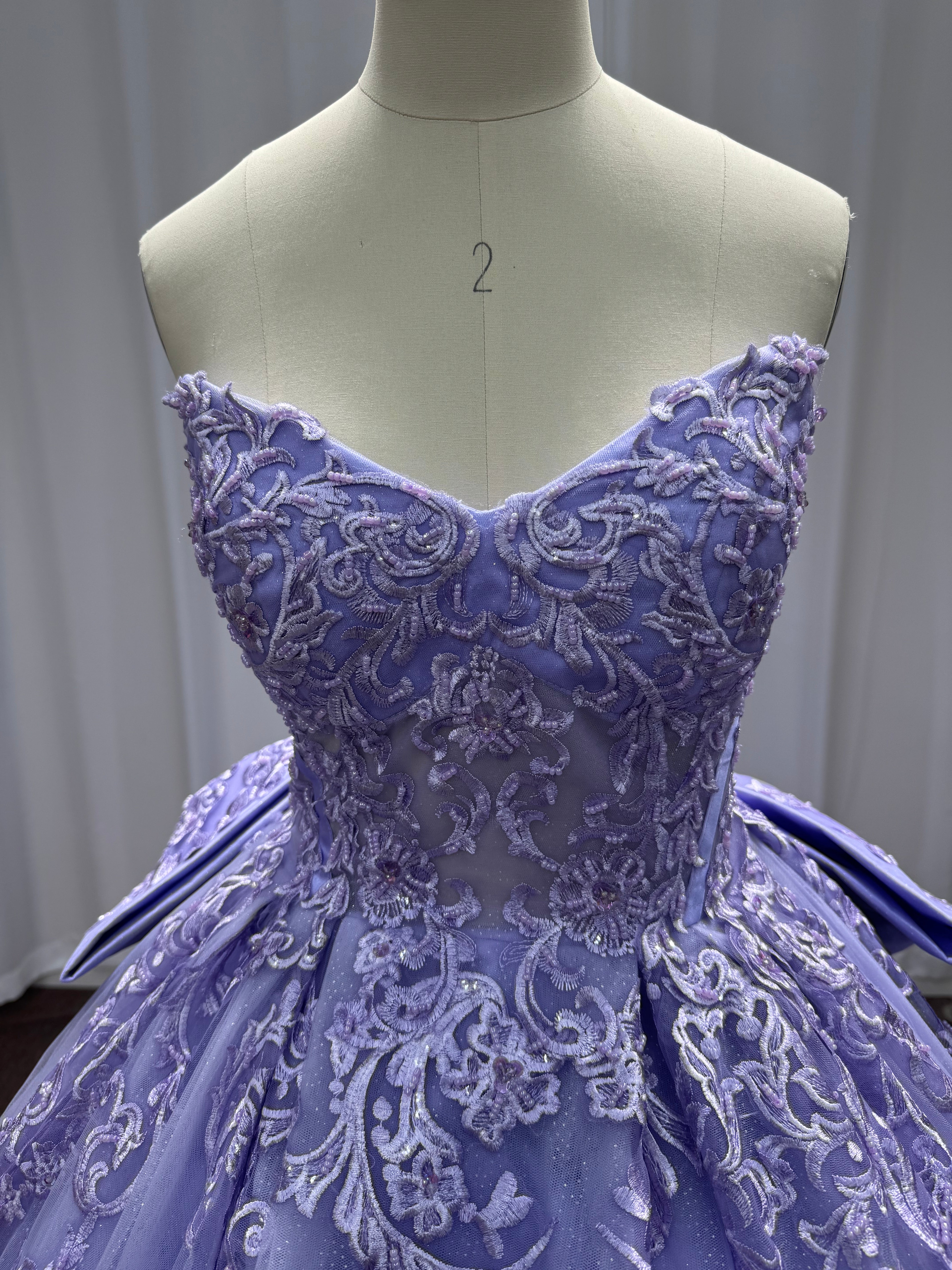 27DRESS Purple Strapless Sequined Ball Gown Evening Dresses with Bow