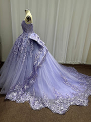 27DRESS Purple Strapless Sequined Ball Gown Evening Dresses with Bow