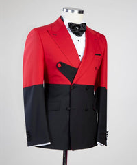 Red And Black Fashion Double Breasted Close Fitting Men Suits