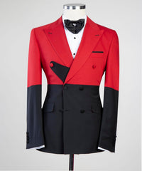 Red And Black Fashion Double Breasted Close Fitting Men Suits