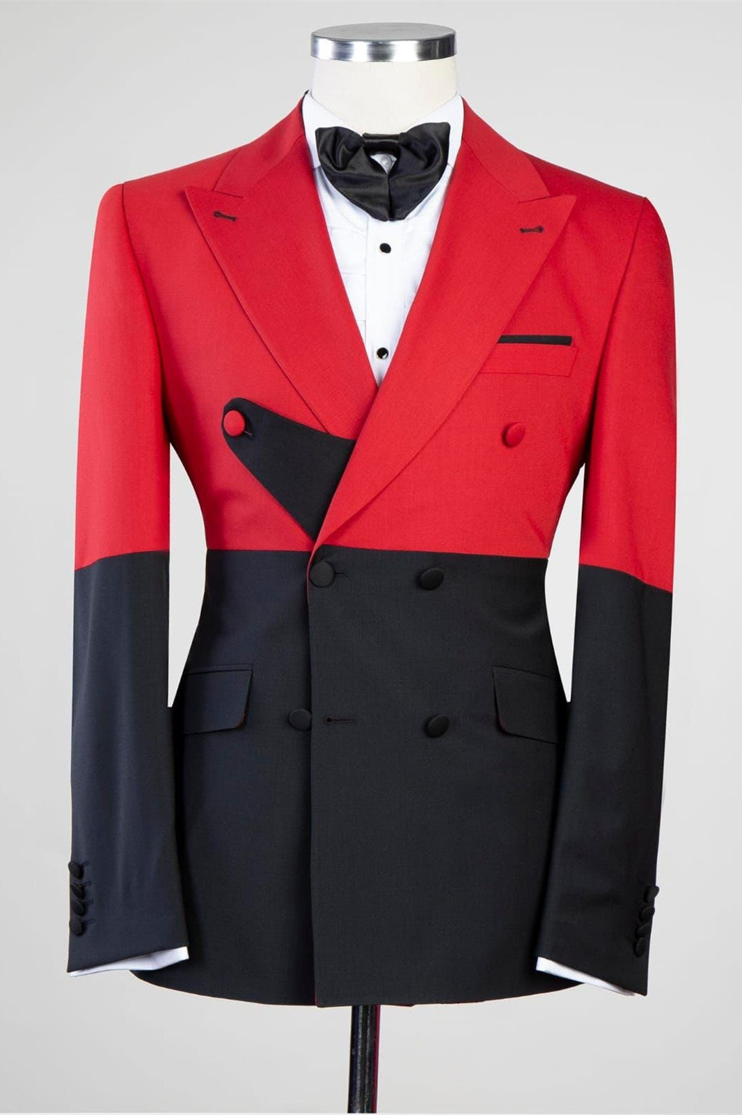 Red And Black Fashion Double Breasted Close Fitting Men Suits