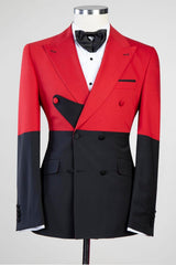 Red And Black Fashion Double Breasted Close Fitting Men Suits