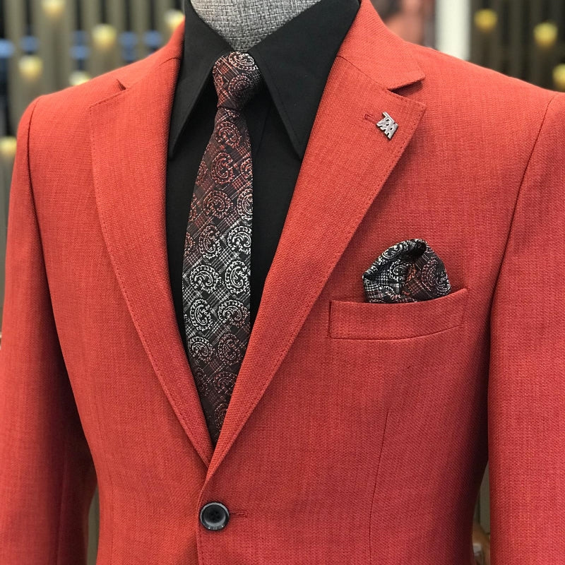 Red Notched Lapel Two Pieces Prom Men Suits