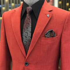 Red Notched Lapel Two Pieces Prom Men Suits