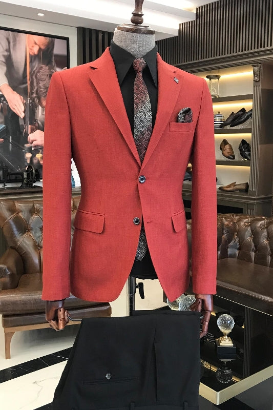 Red Notched Lapel Two Pieces Prom Men Suits