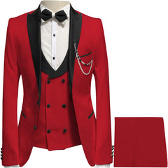 Peaked Lapel Three Pieces Bespoke Red Prom Suits