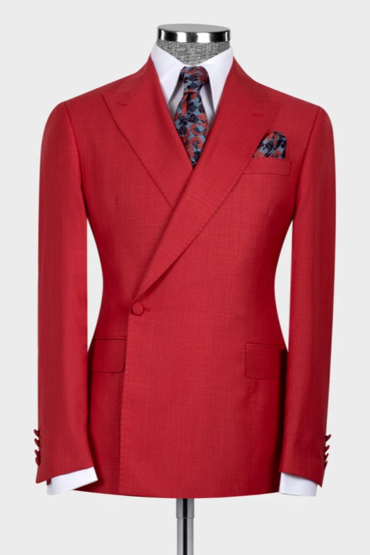 Red Peaked Lapel Wedding Men Suits