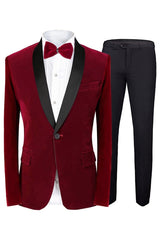 Shawl Lapel Slim Fit Velvet Red Wedding Suits For Men