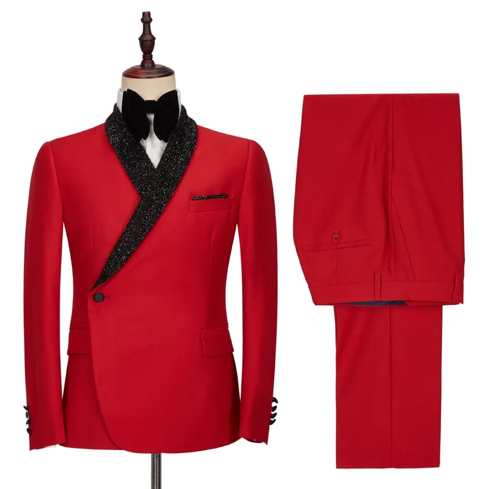 Red Shawl Lapel Two Pieces Men Suits For Prom
