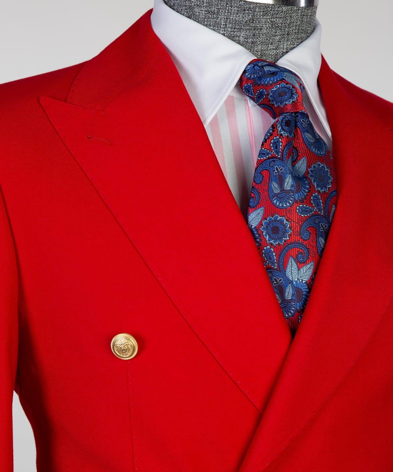Red Slim Fit Two Pieces Double Breasted Peaked Lapel Prom Men Suits