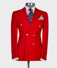Red Slim Fit Two Pieces Double Breasted Peaked Lapel Prom Men Suits