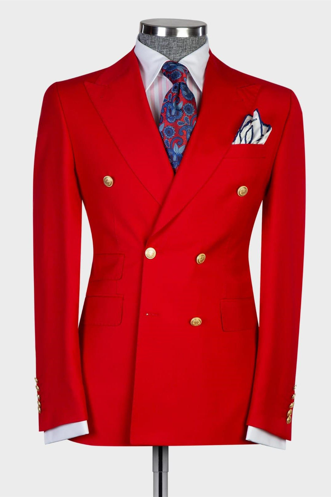 Red Slim Fit Two Pieces Double Breasted Peaked Lapel Prom Men Suits