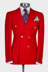 Red Slim Fit Two Pieces Double Breasted Peaked Lapel Prom Men Suits