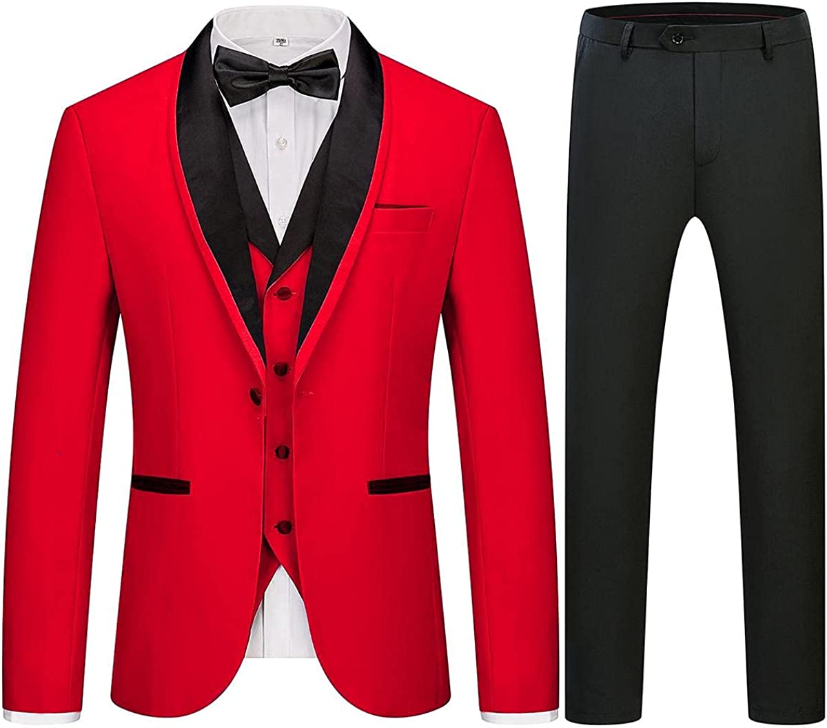 Red Three Pieces Shawl Lapel Men Suits For Prom