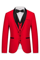 Red Three Pieces Shawl Lapel Men Suits For Prom