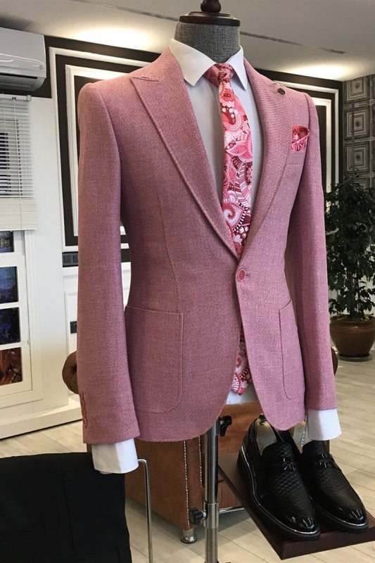 Rose Peaked Lapel Two Pieces Chic Pink Prom Suits