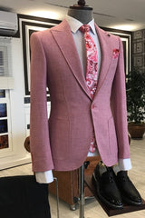 Rose Peaked Lapel Two Pieces Chic Pink Prom Suits