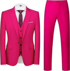 Rose Red Notched Lapel Slim Fit Three Pieces Men Suits For Prom