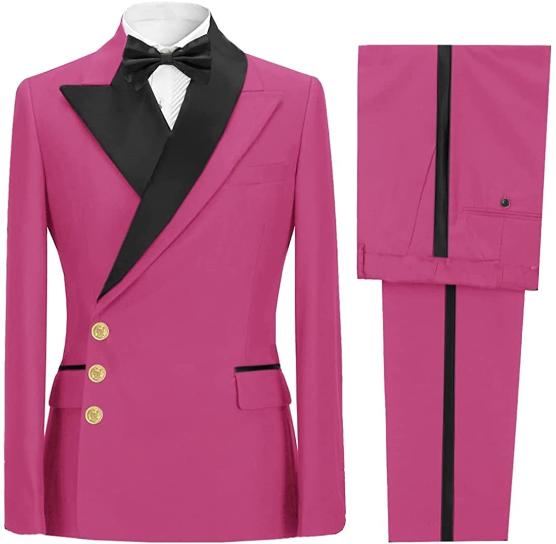 Rose Red Peaked Lapel Men Suits For Prom