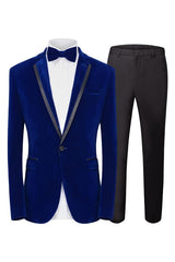 Royal Notched Lapel Two Pieces Velvet Blue Prom Suits