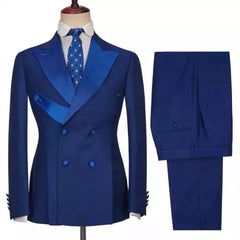 Royal Peaked Lapel Double Breasted Blue Prom Suits