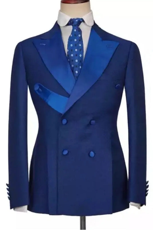 Royal Peaked Lapel Double Breasted Blue Prom Suits