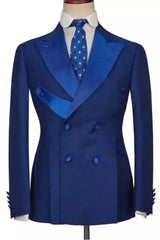 Royal Peaked Lapel Double Breasted Blue Prom Suits