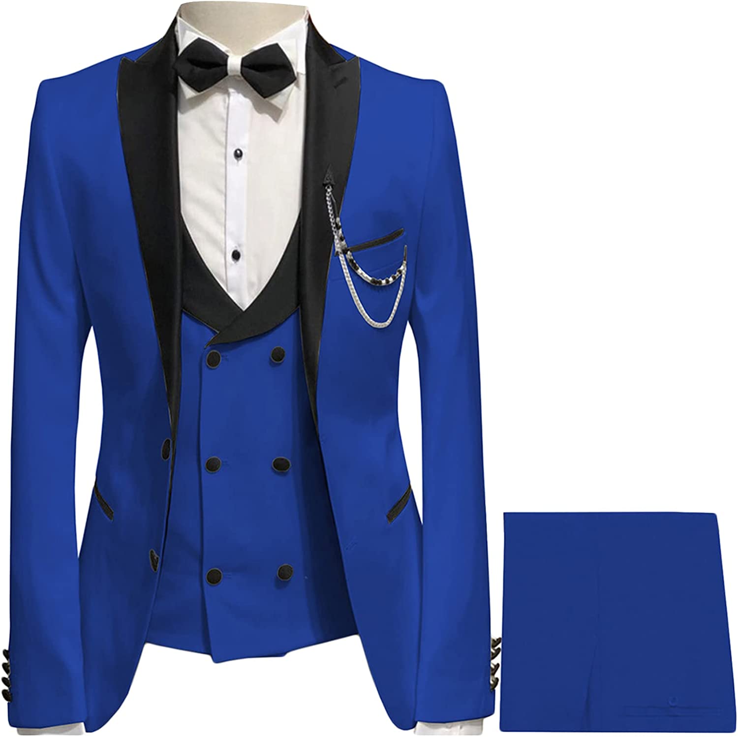 Royal Peaked Lapel Three Pieces Close Fitting Blue Prom Suits