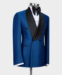 Royal Blue Shawl Lapel Double Breasted Best Fitted Men Suits