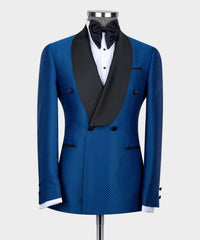 Royal Blue Shawl Lapel Double Breasted Best Fitted Men Suits