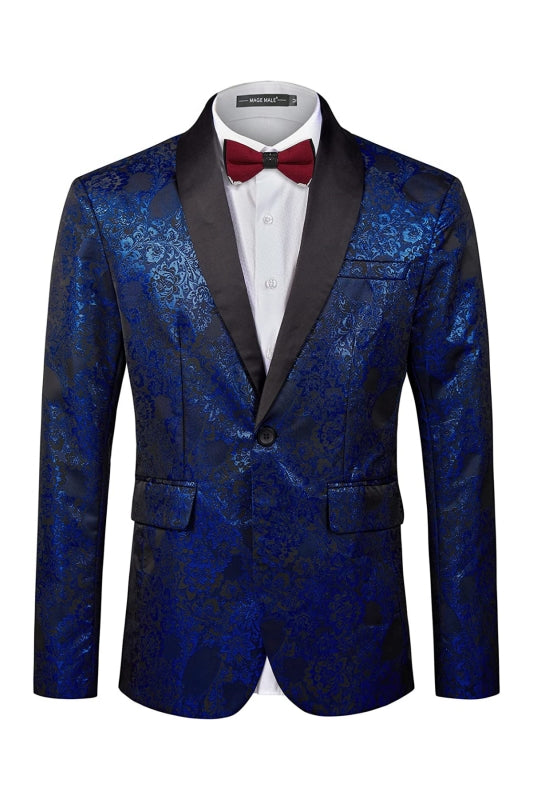 Royal Shawl Lapel Jacquard Blue Wedding Suits For Men