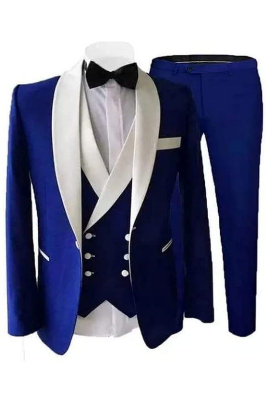 Royal Shawl Lapel Three Pieces Blue Wedding Suits
