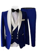 Royal Shawl Lapel Three Pieces Blue Wedding Suits