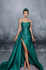 Royal Blue Sweetheart Strapless Sleeveless A Line Prom Dress With High Split