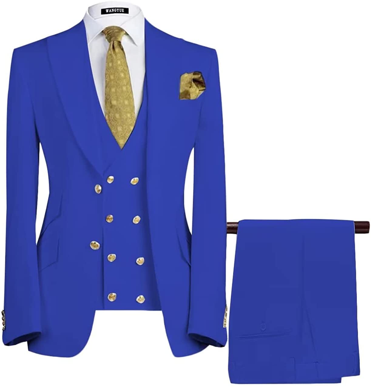 Royal Three Pieces Peaked Lapel Blue Prom Suits For Men