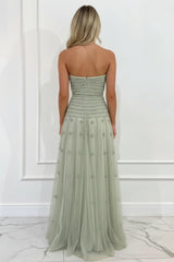 27Dress Sage Green Strapless A Line Sleeveless Prom Dress with Appliques