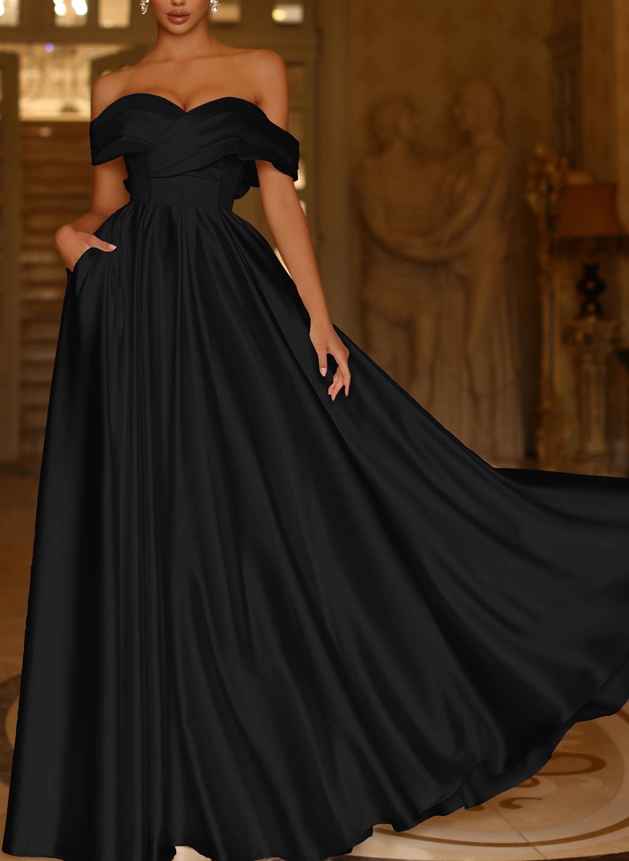 Satin A-Line Prom Dresses With Pockets ¨C Off-The-Shoulder-27dress
