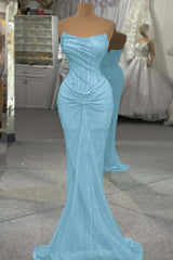 Sequin Strapless Sleeveless Long Mermaid Prom Dress With Pleated