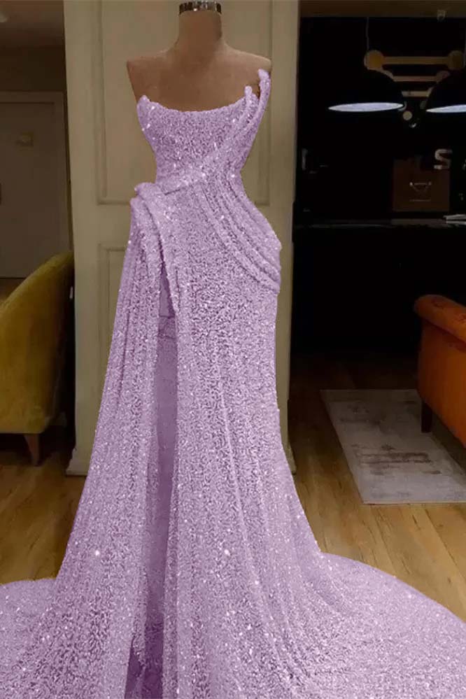 Sequin Strapless Sleeveless Long Mermaid Prom Dress With Split