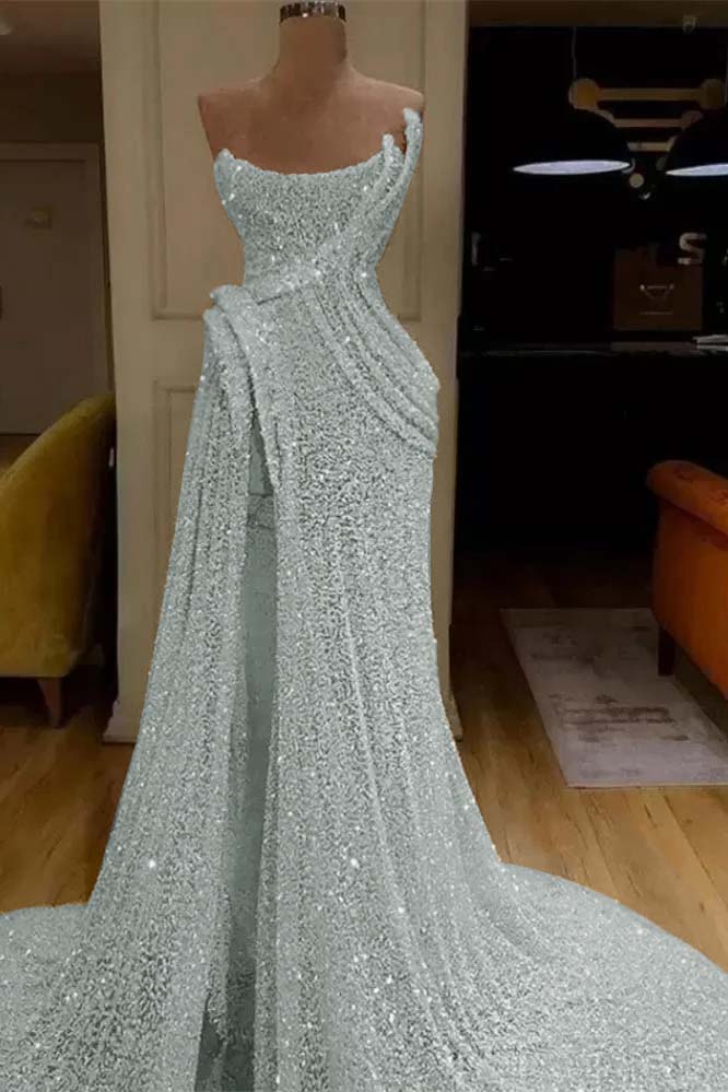 Sequin Strapless Sleeveless Long Mermaid Prom Dress With Split