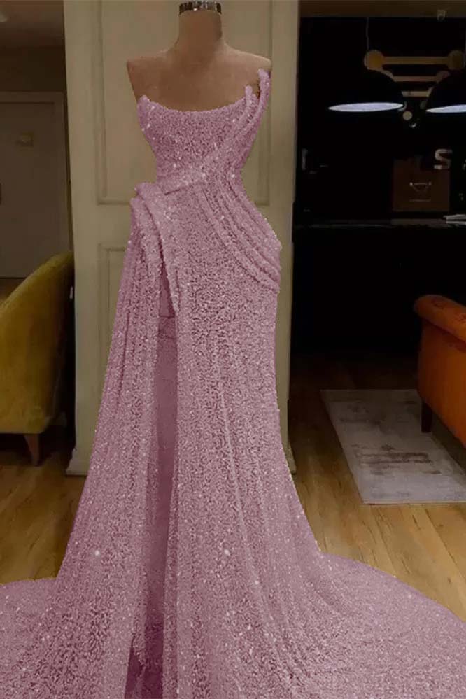 Sequin Strapless Sleeveless Long Mermaid Prom Dress With Split