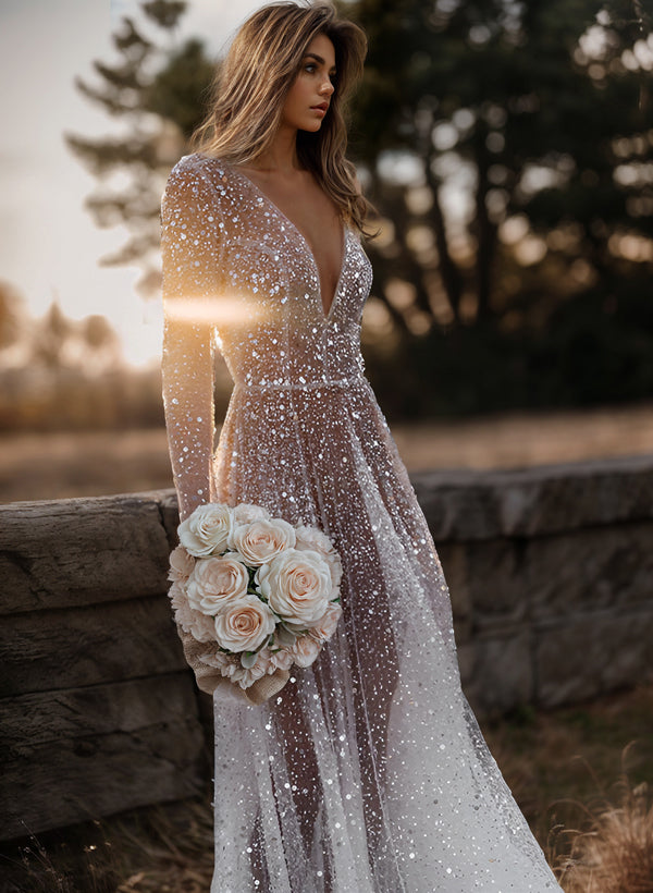 boho wedding dress with train boho wedding dresses A-line deep V-Neck straps lace short sleeve bridal gown for beach wedding with sweep train Dbrbridal