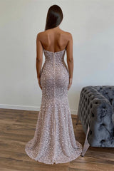 Sequined Strapless Sleeveless Prom Dress with Split Front and Sweep Train-27dress