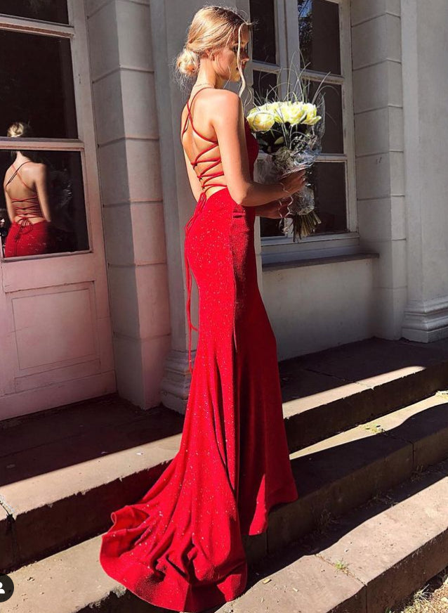 Mermaid Sleeveless Sequin Prom Dress with Open Back