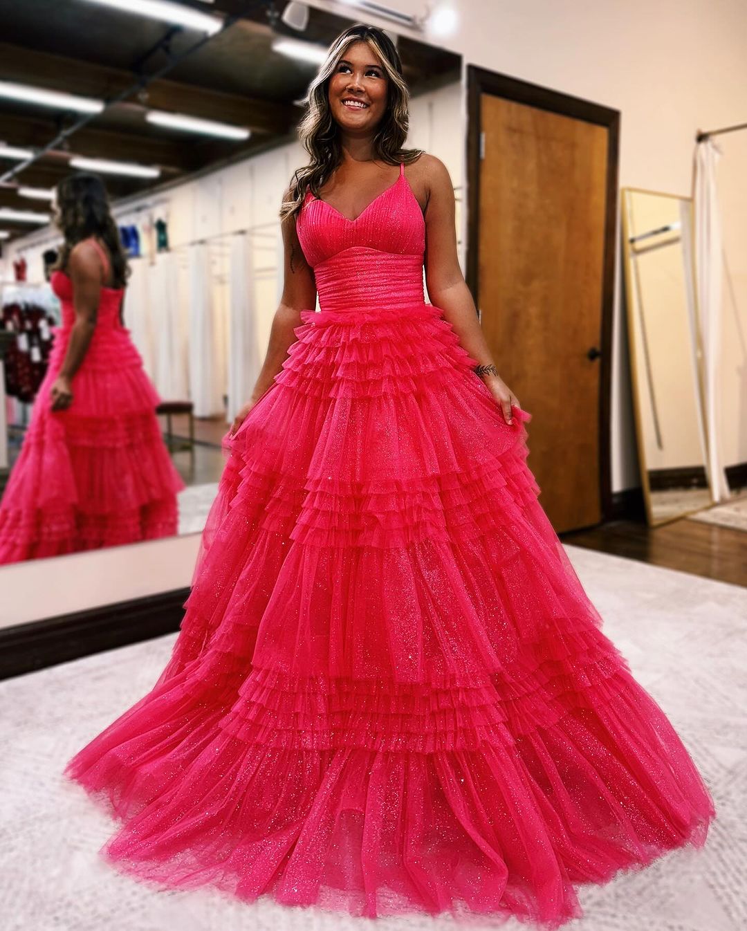Sequins Long Black Tulle Prom Dress Sparkly V Neck Sleeveless Gown