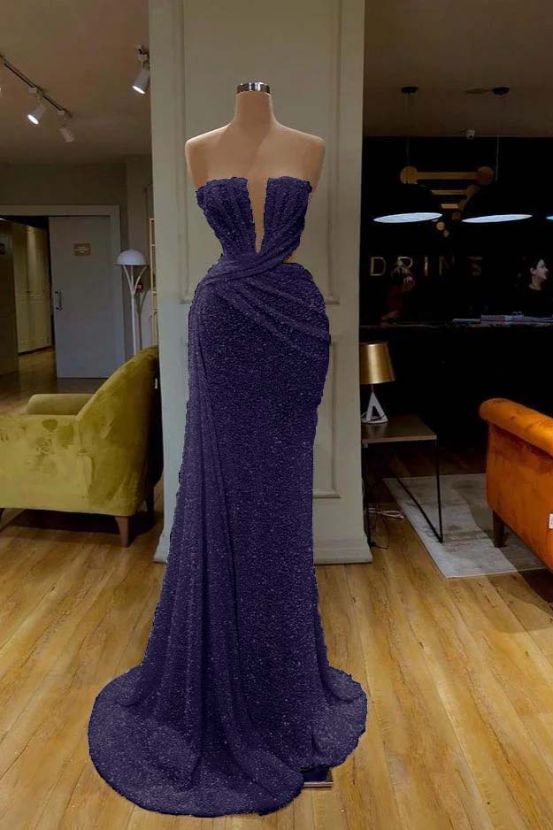 Sequins Sleeveless Gorgeous White Strapless Prom Dress With Pleated Online